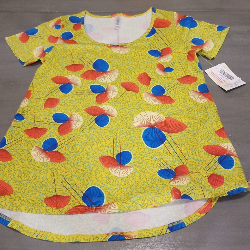 LulaRoe Classic Xs Shirt Yellow with Orange, Blue